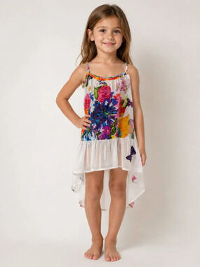 NWT! Milly Minis Kids Floral High-Low Cover Up Dress 6/7 Silk Blend 25603